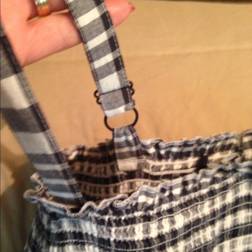 Navy White Gingham Paid Elastic Ruffled Sundress Adjustable Straps M to … - Picture 6 of 7